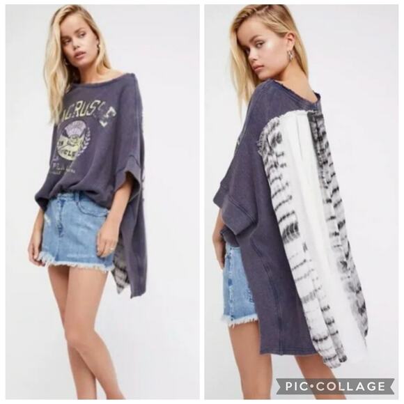 Free People Tops - Free People Graphic Lacrosse Off Side Sweatshirt Asymmetrical Oversized Boho